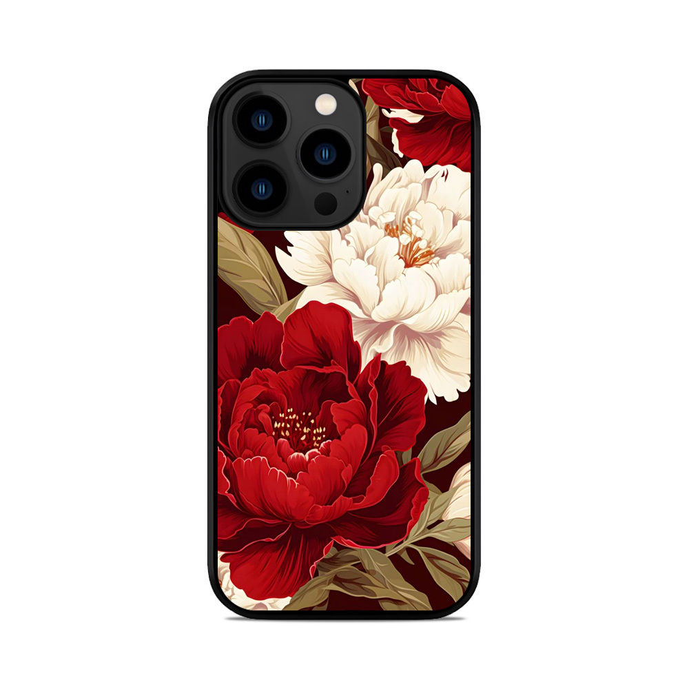 Чохол для iPhone, Samsung, Xiaomi, Huawei, Oppo, Realme Півонії Білі Червоні