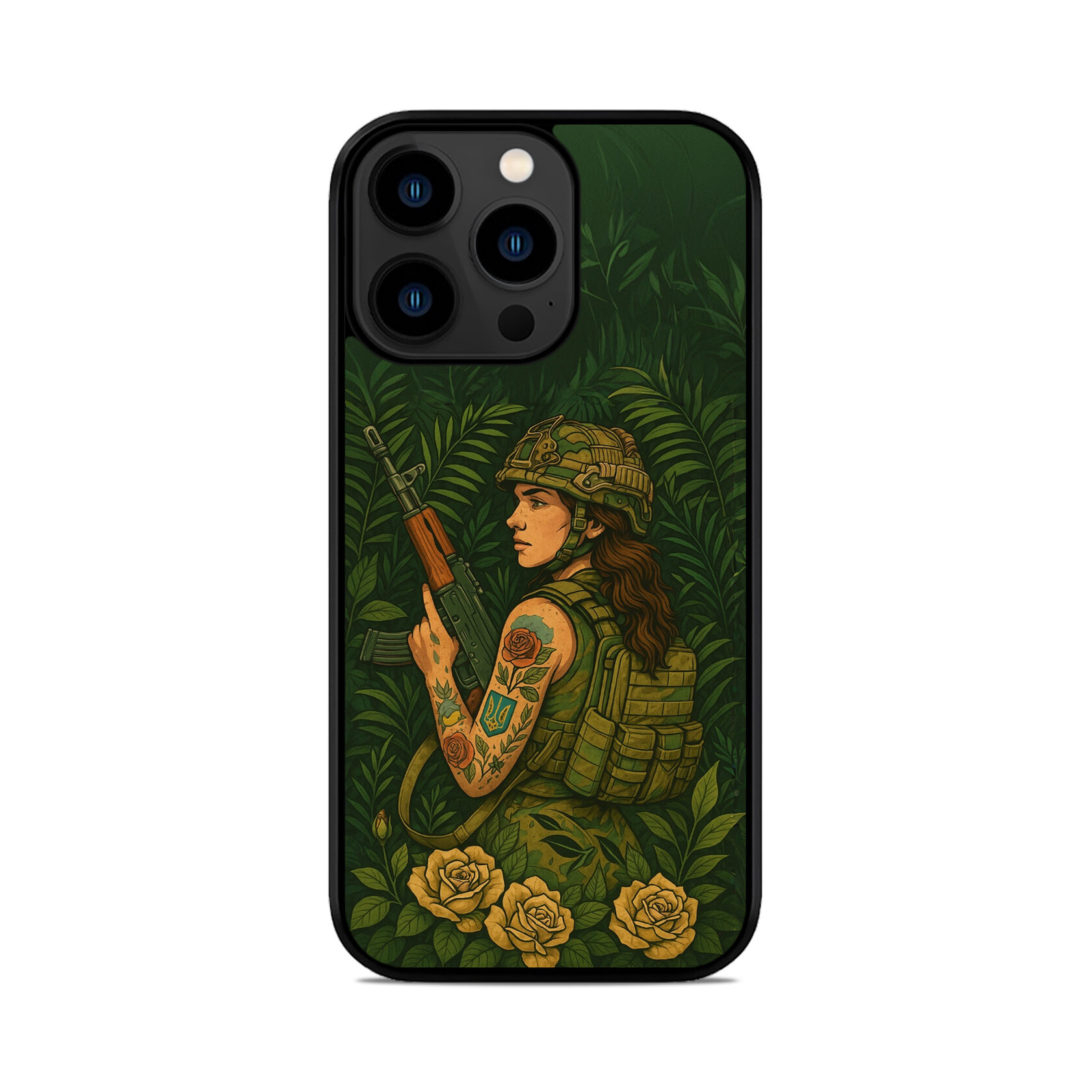 Чохол для iPhone, Samsung, Xiaomi, Huawei, Oppo, Realme ДІВЧИНА ЗЕЛЕНЬ ЛИСТЯ ЗСУ