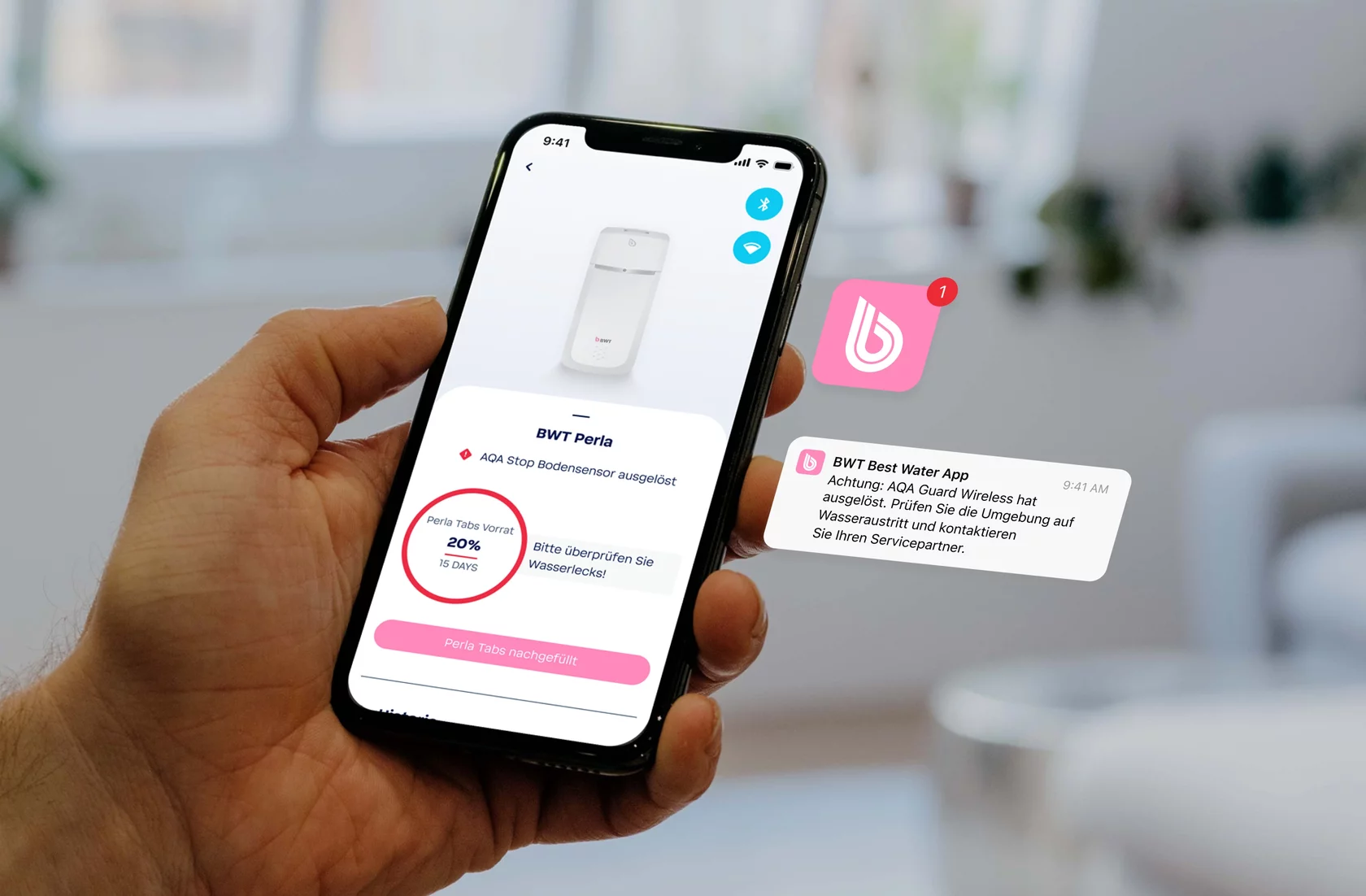 BWT Perla Seta connected water softener and digital monitoring