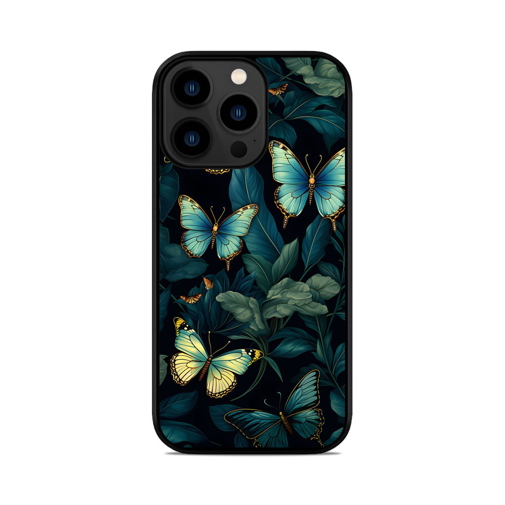 Чохол для iPhone, Samsung, Xiaomi, Huawei, Oppo, Realme Метелики Темний Фон Листя