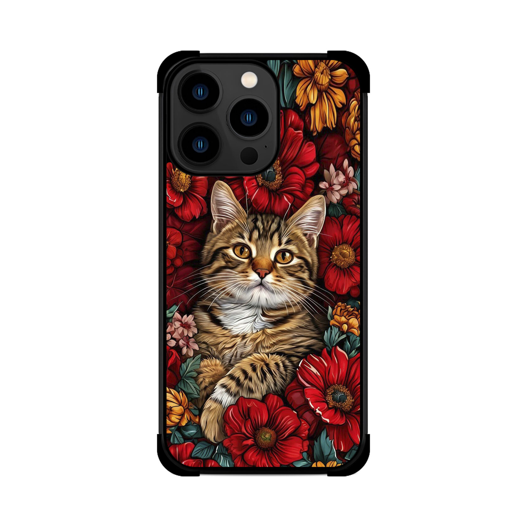 Протиударний чохол для iPhone КОТИК У КВІТАХ