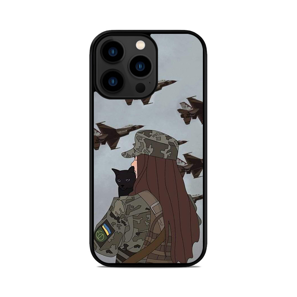 Чохол для iPhone, Samsung, Xiaomi, Huawei, Oppo, Realme ЗСУ Дівчина Літаки Котик