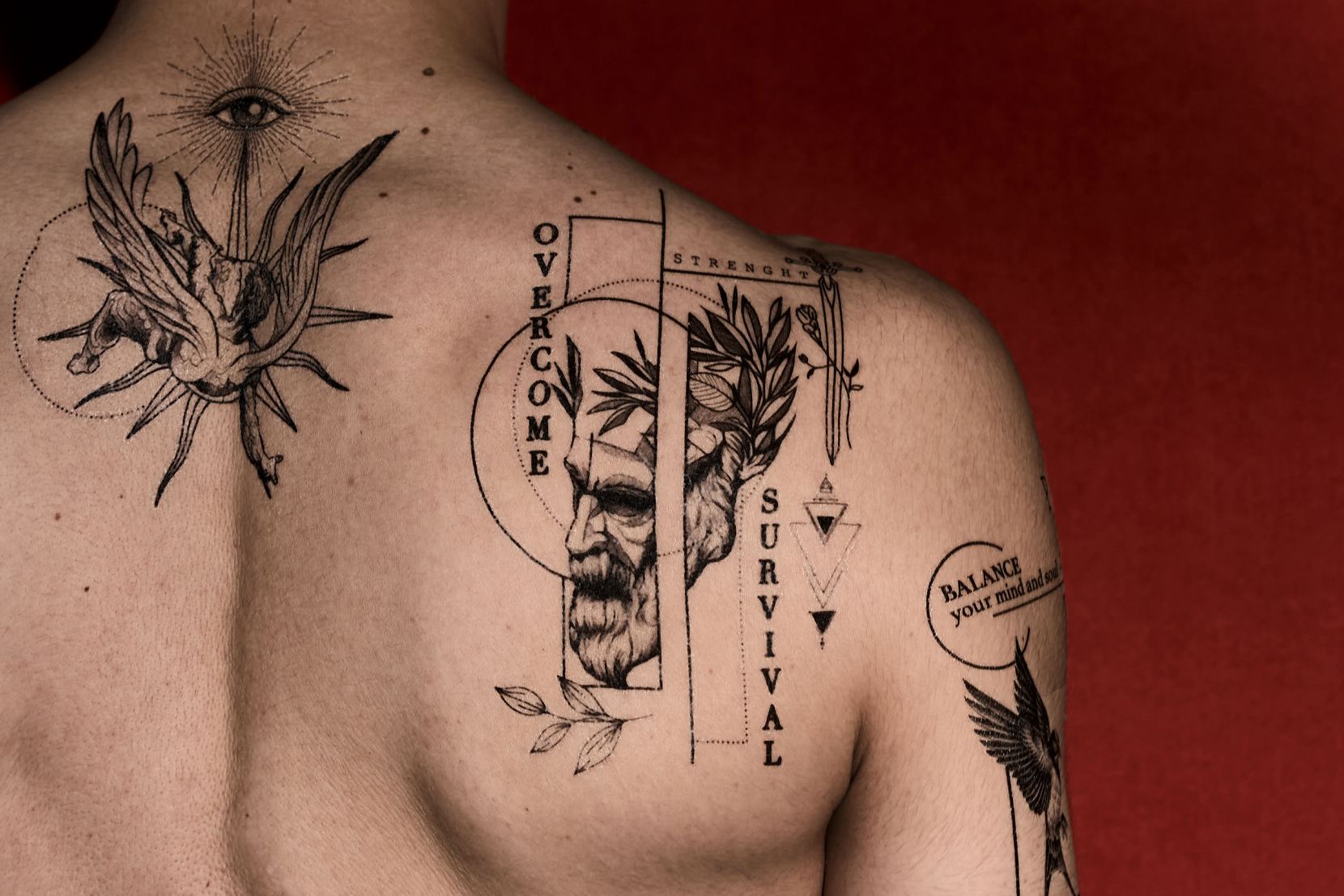 Blackwork tattoo needle and machine detail