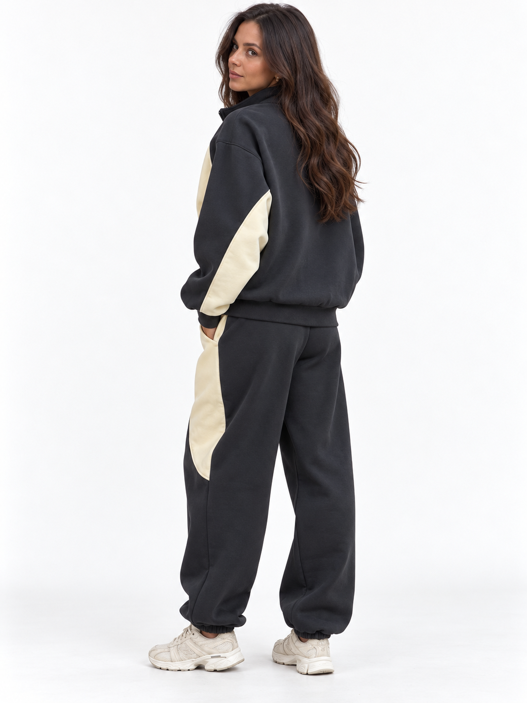 Жіночий теплий костюм oversize на флісі графіт — NAOMI