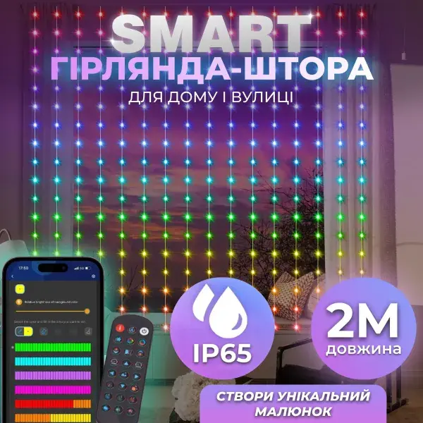 Smart гірлянда штора з керуванням з телефону