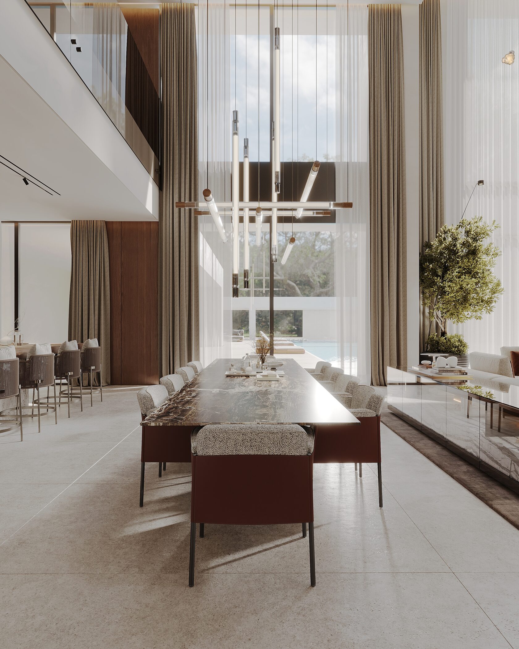 The interior of this three-story villa in Limassol — including a basement level with a wine room and home cinema — blends simplicity, scale, and refinement