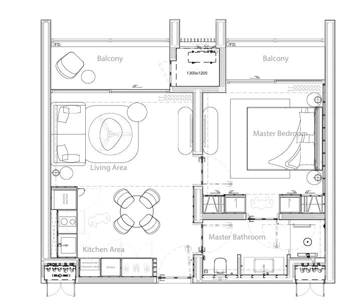 Park Residences floor plan — 1 bedroom, type A, 62 m²