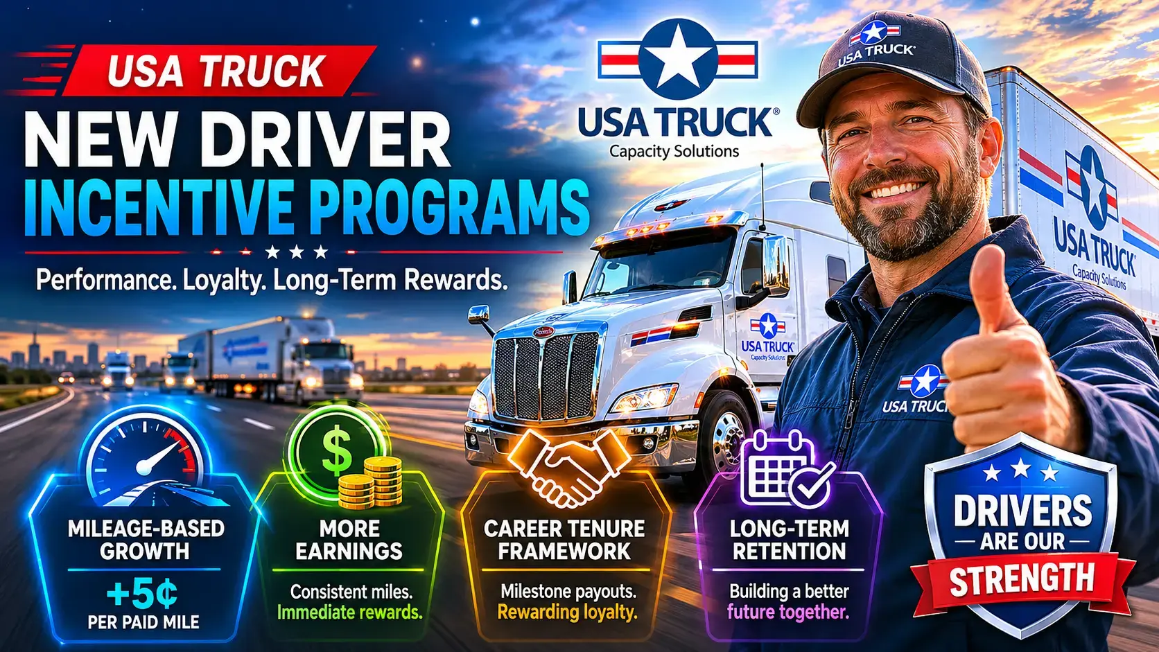 USA Truck fleet carrier operating safely under standard highway and driver compensation systems
