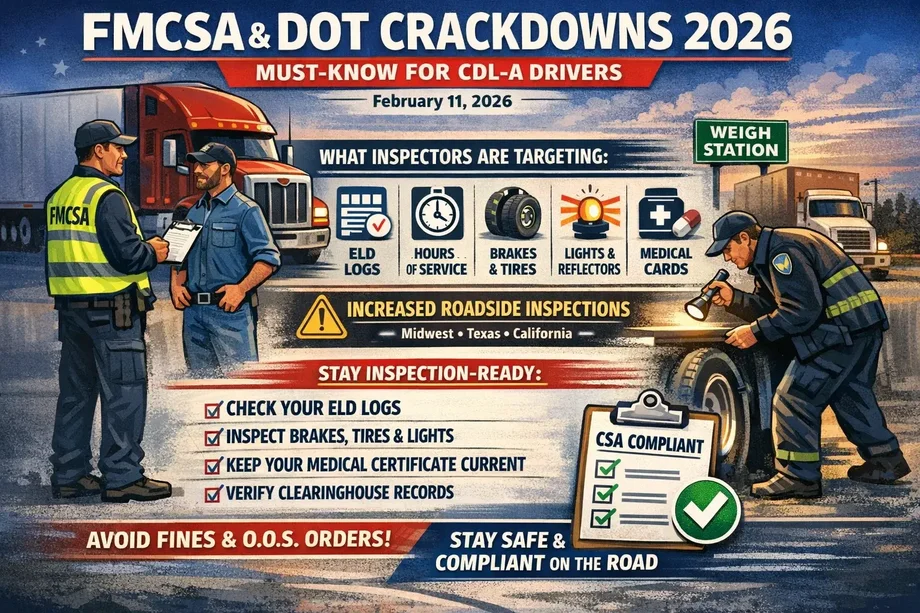 CDL-A driver inspecting truck brakes