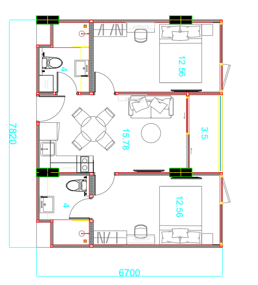 2-bedroom floor plan 53 m² Sun Hills Layan