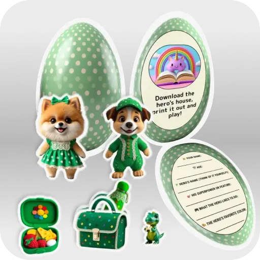 Character Dogs and his things with a questionnaire Green