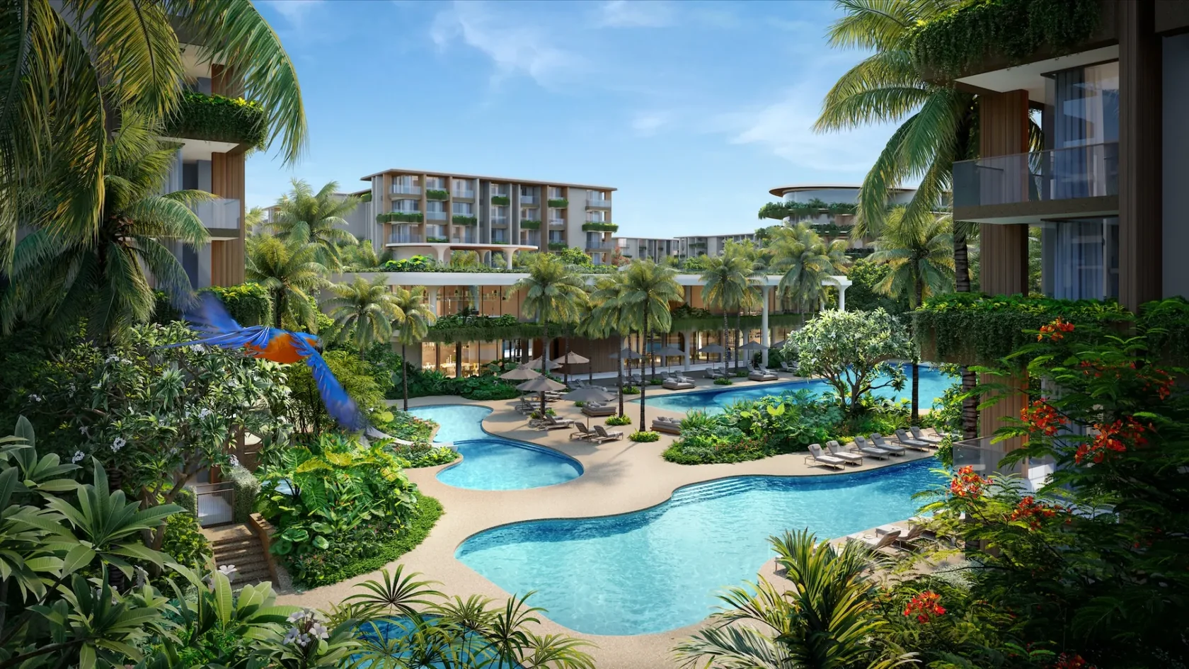 Lake Residences — view of the 150-meter Long Lake pool