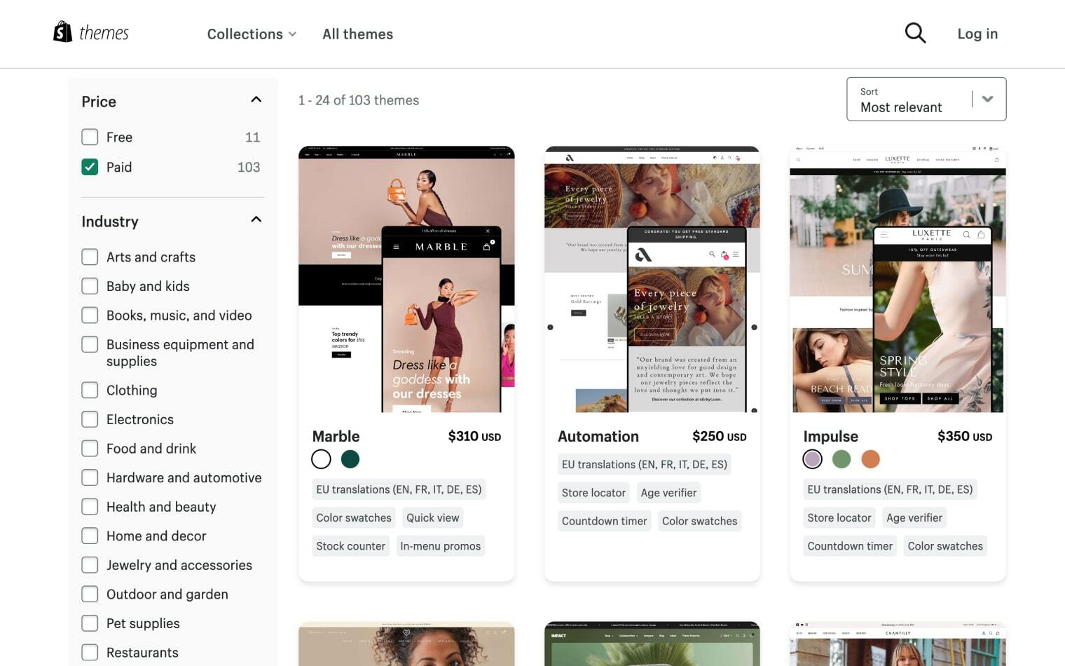 Интерфейс платформы Shopify для создания интернет-магазина