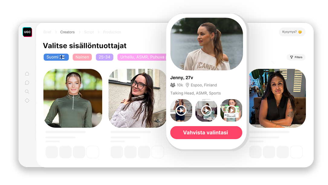 Valitse UGC sisällöntuottajat