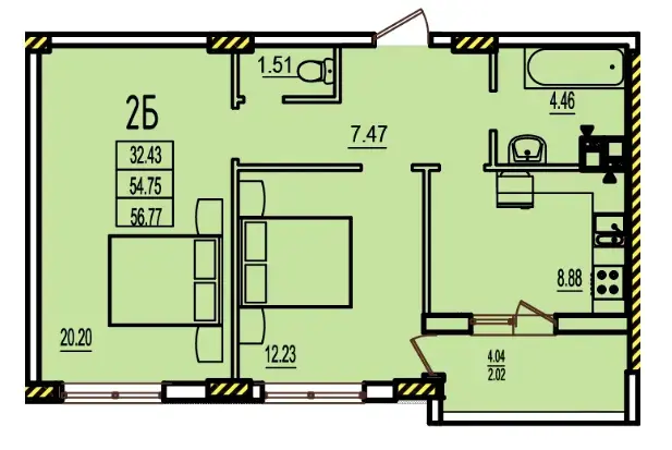 Планировка 2-комнатной квартиры в ЖК RosenTal площадью 57–61 м² — вариант 3