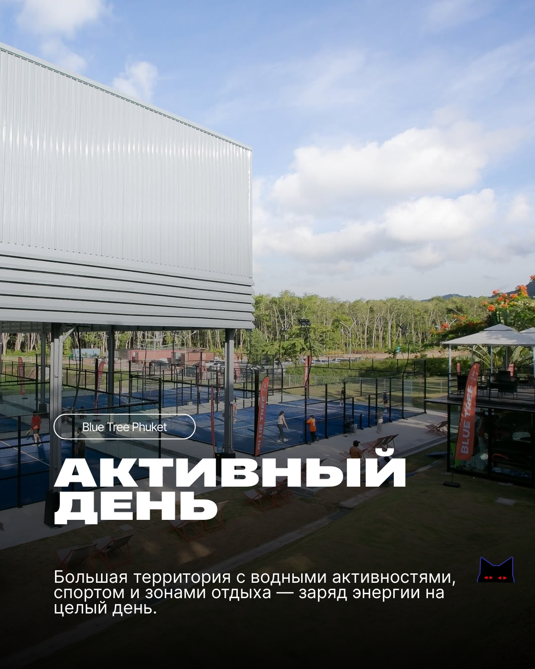 Логотип RAVA на ярком градиентном фоне пляжного клуба в Банг Тао