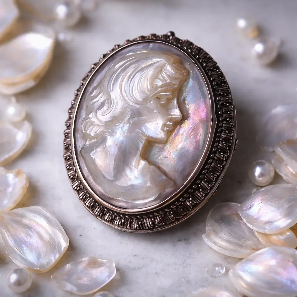 Вінтажна прикраса з перламутру — камея з натурального перламутру в класичному стилі