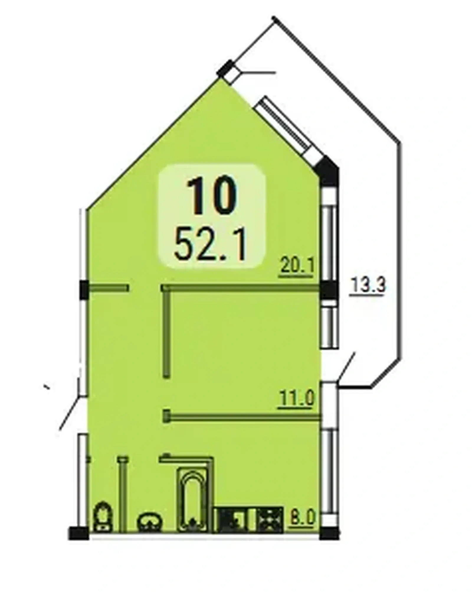 Планировка 2-комнатной квартиры 52,1 м² в ЖК Малинки