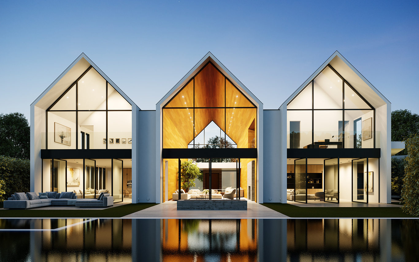 architectural visualization of luxurious residential building with modern architecture and city view in the Hollywood Hills, California