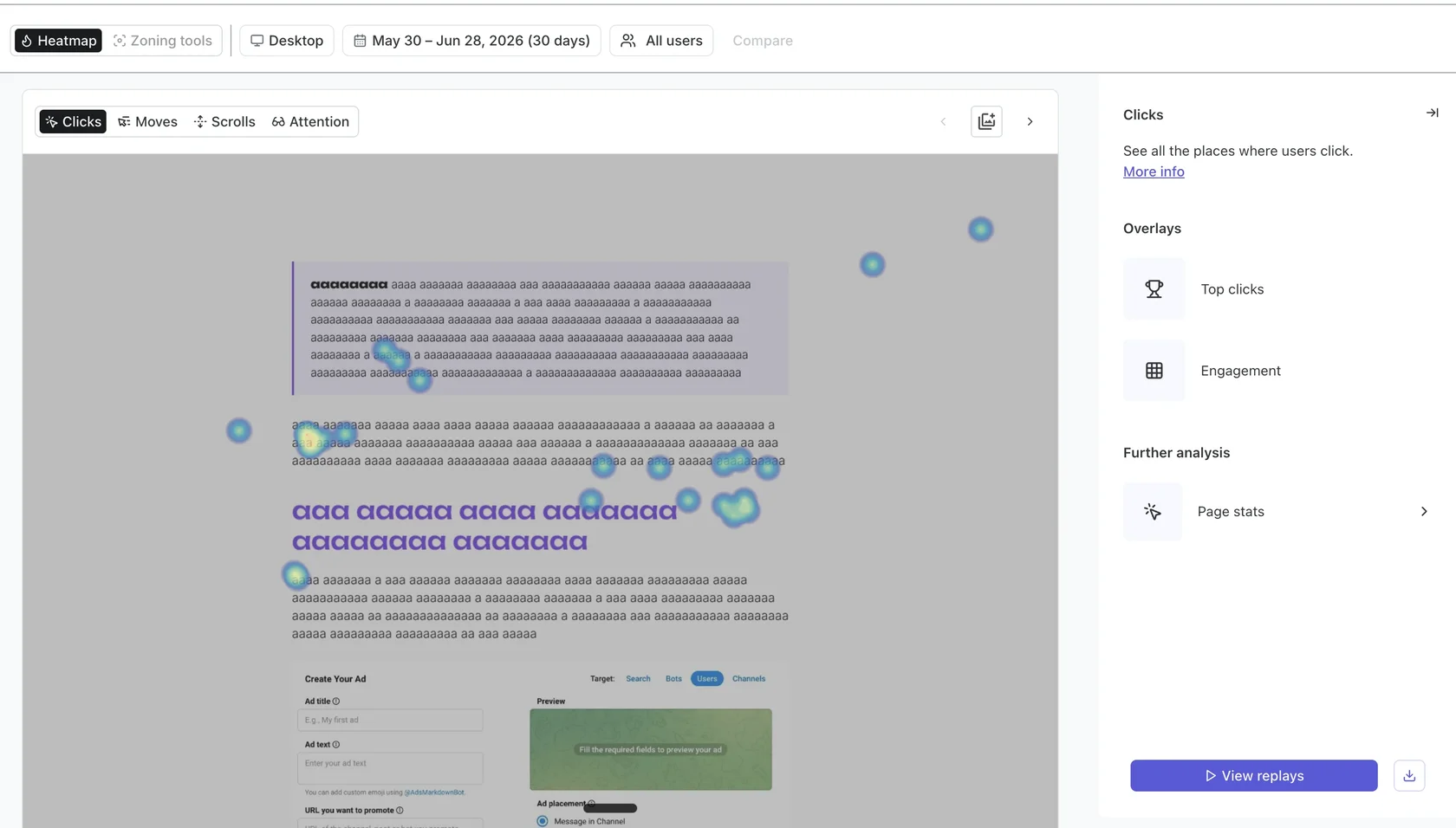 Тепловая карта кликов Contentsquare на сайте aksanov.digital