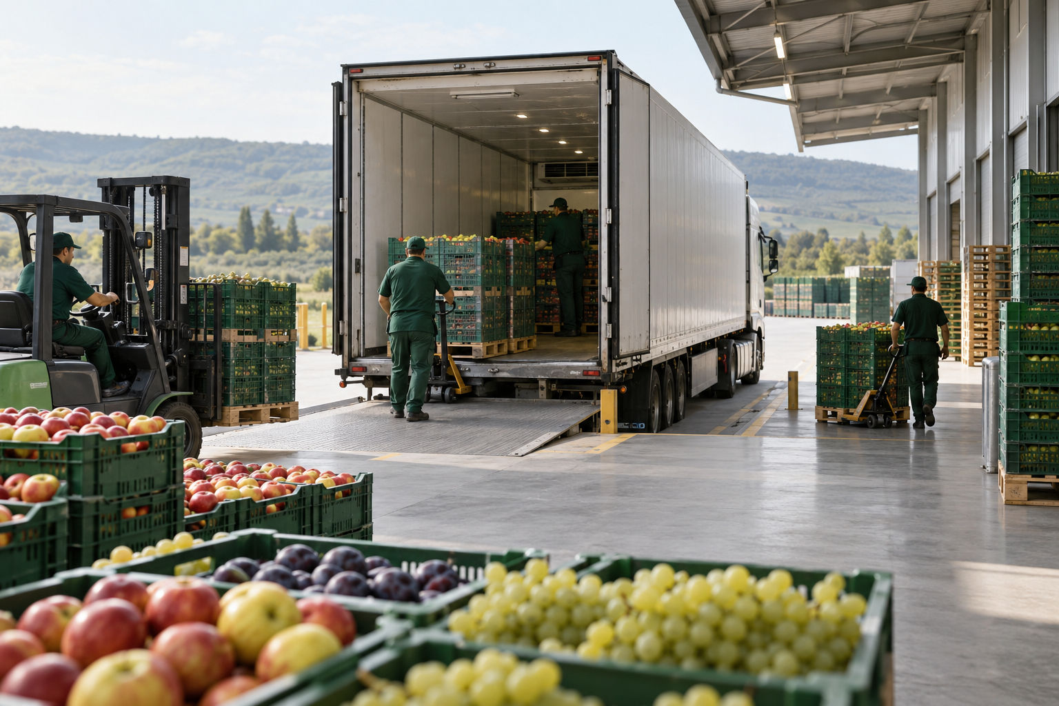Încărcarea fructelor într-un camion frigorific pentru transport internațional