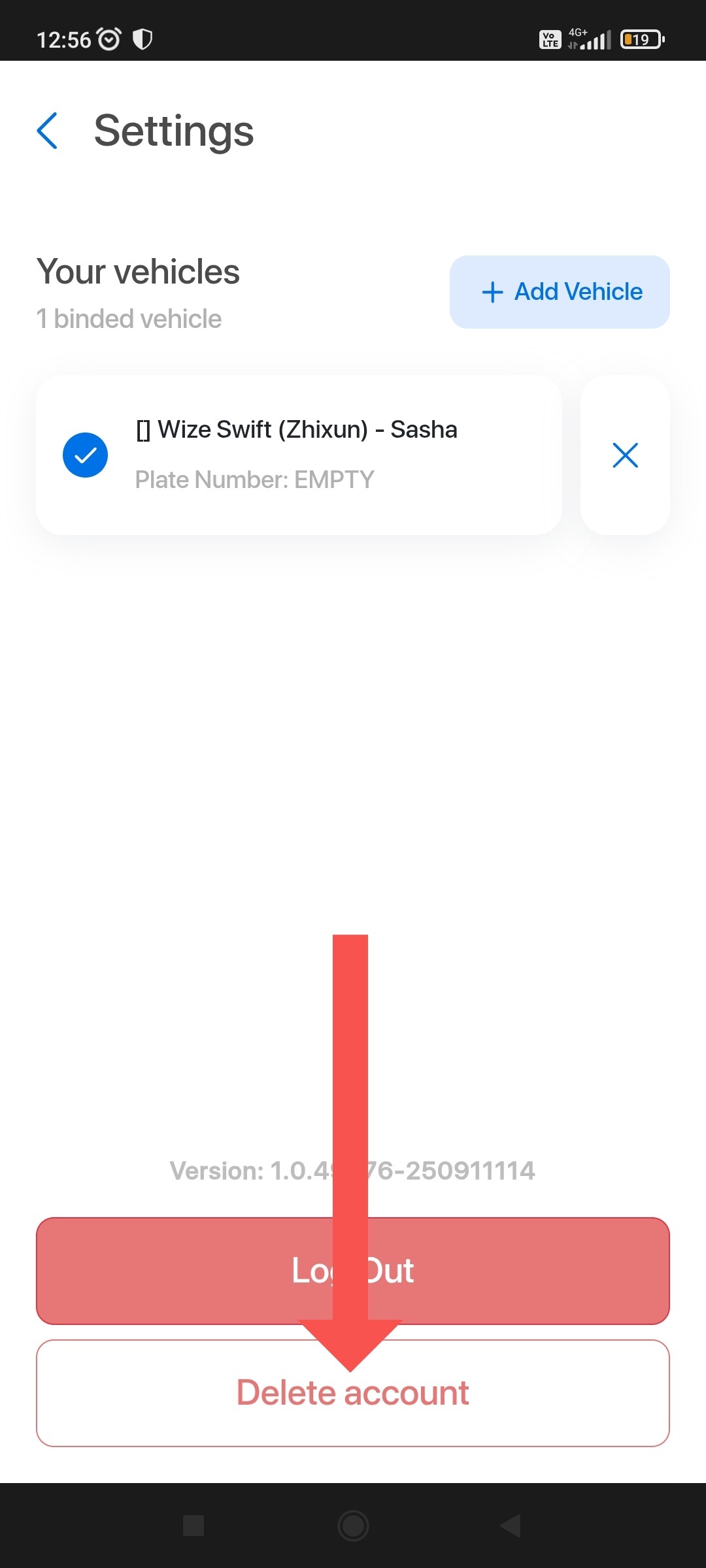 Step 3: Press Delete Account