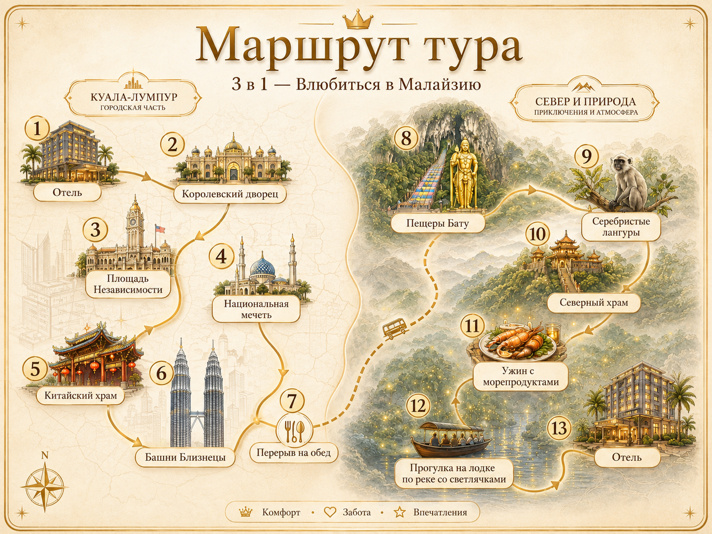 Маршрут тура 3 в 1 — Влюбиться в Малайзию