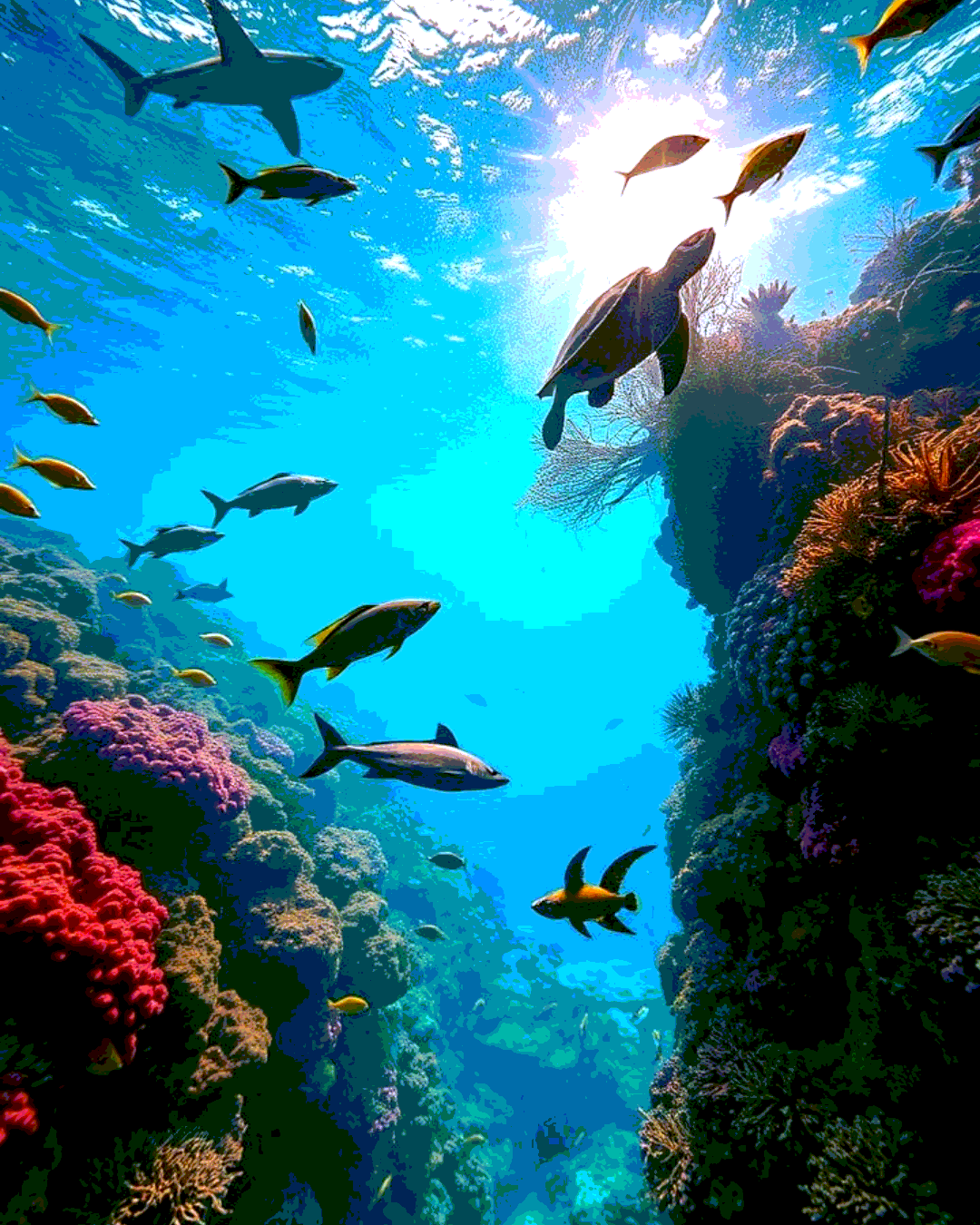 Подводный туннель и рыбы в океанариуме Aquaria Phuket