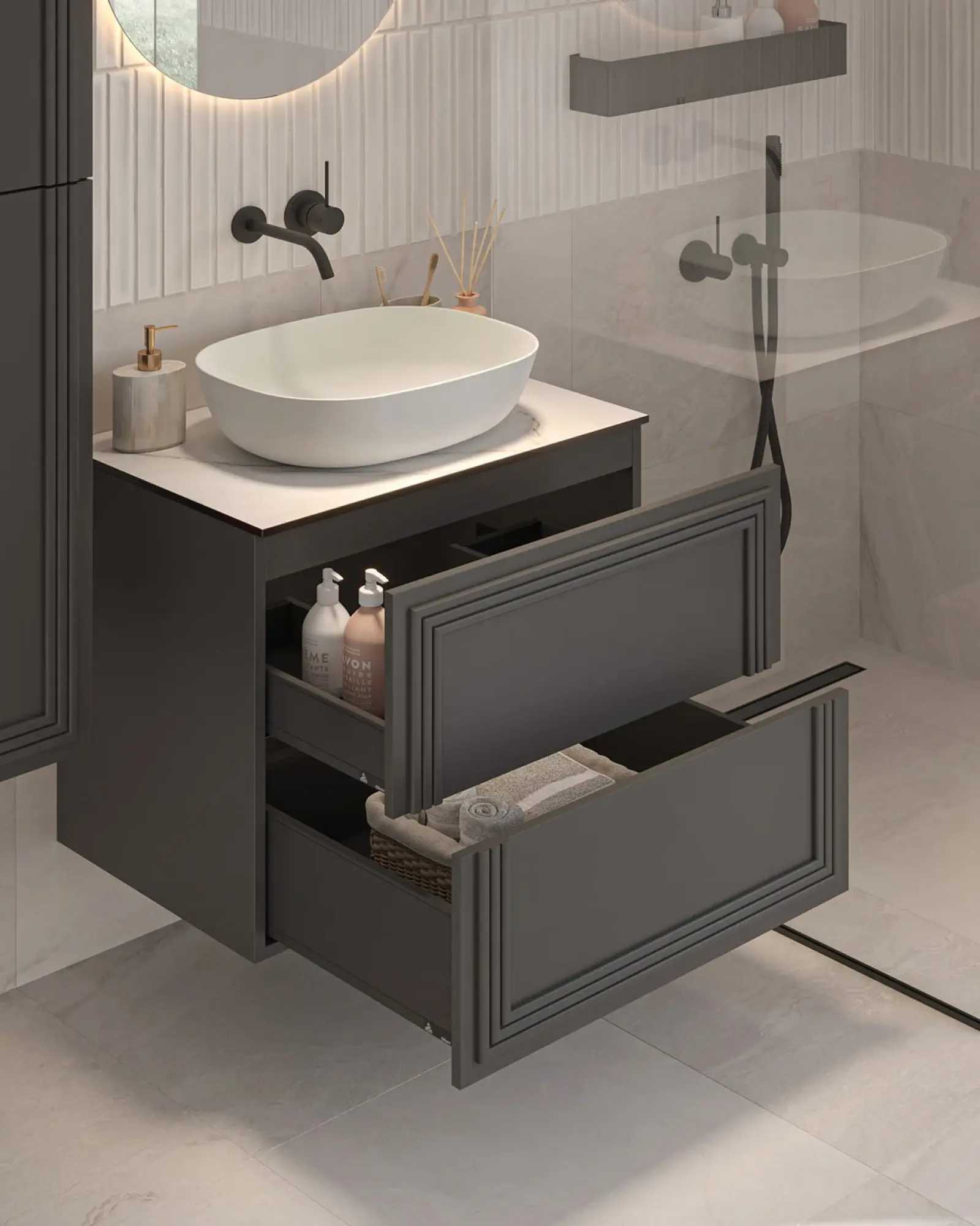 Bespoke bathroom furniture and worktop Peterborough
