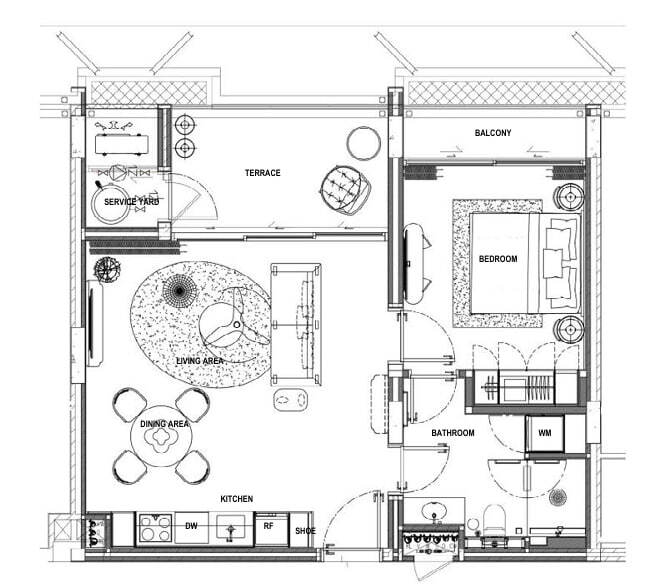 Eden Residences floor plan — 1 bedroom, type A, 72 m²