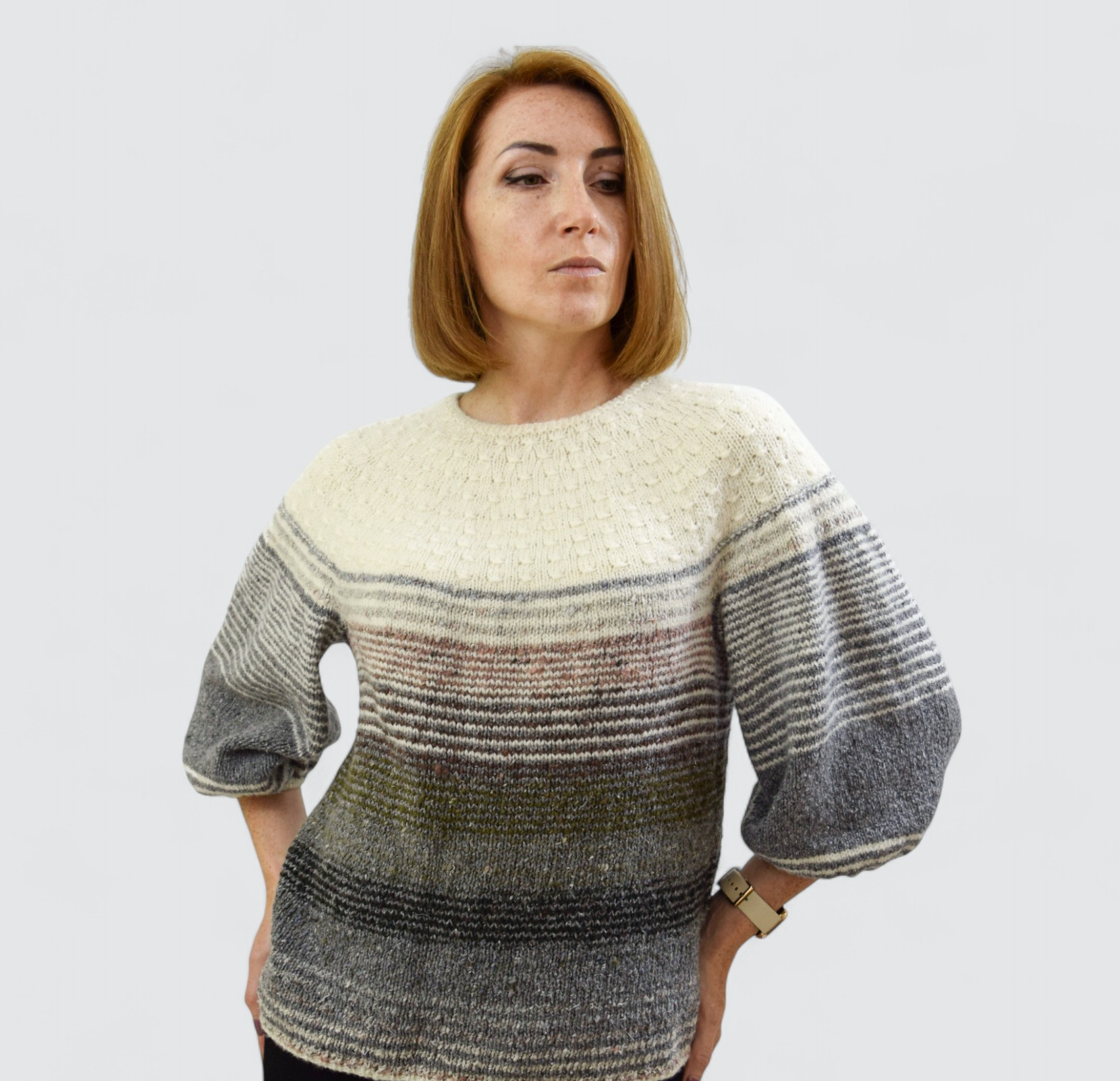 Handknitted Apple Blossom sweater from cashmere and cotton blend