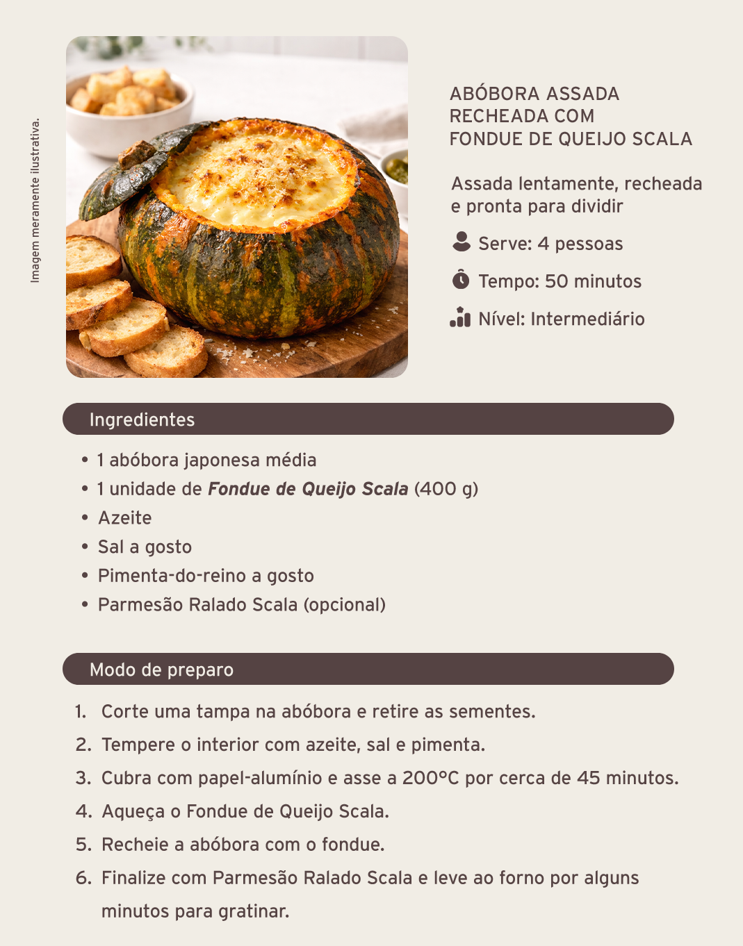 Fondue Queijo Scala - Receita de abóbora assada recheada com fondue de Queijo Scala