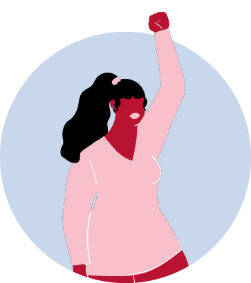 Illustration of young person throwing arm in air to show they're there to support a friend