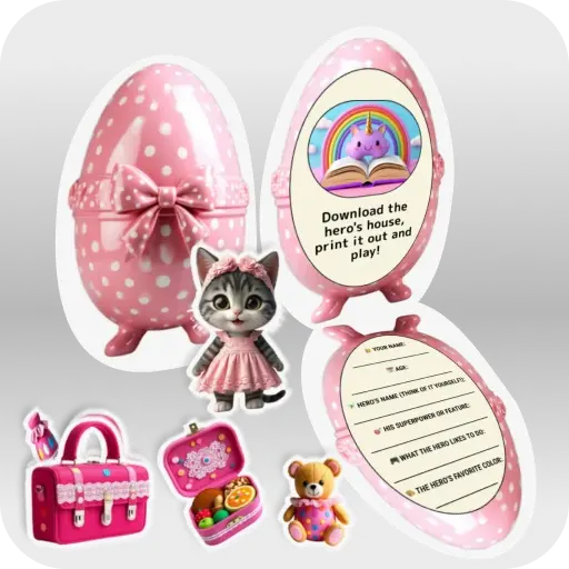 Character Cats and his things with a questionnaire Pink