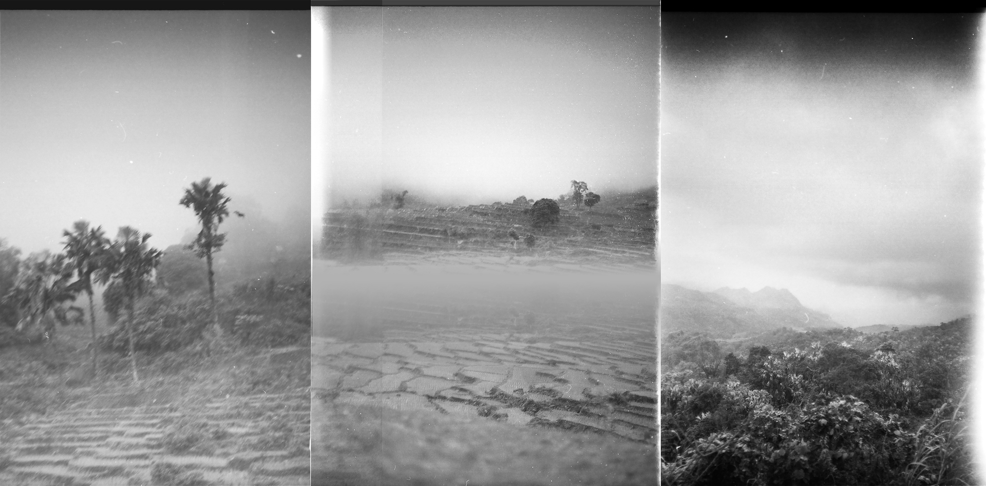 Three views of mountains and valleys. North Vietnam, right on the Chinese border