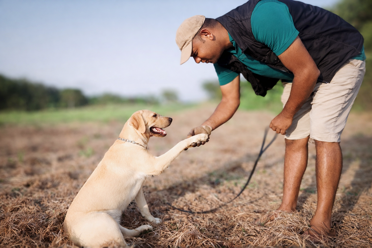 VONFIDEL K9 handler assessing a young dog during professional consultancy work in Sri Lanka