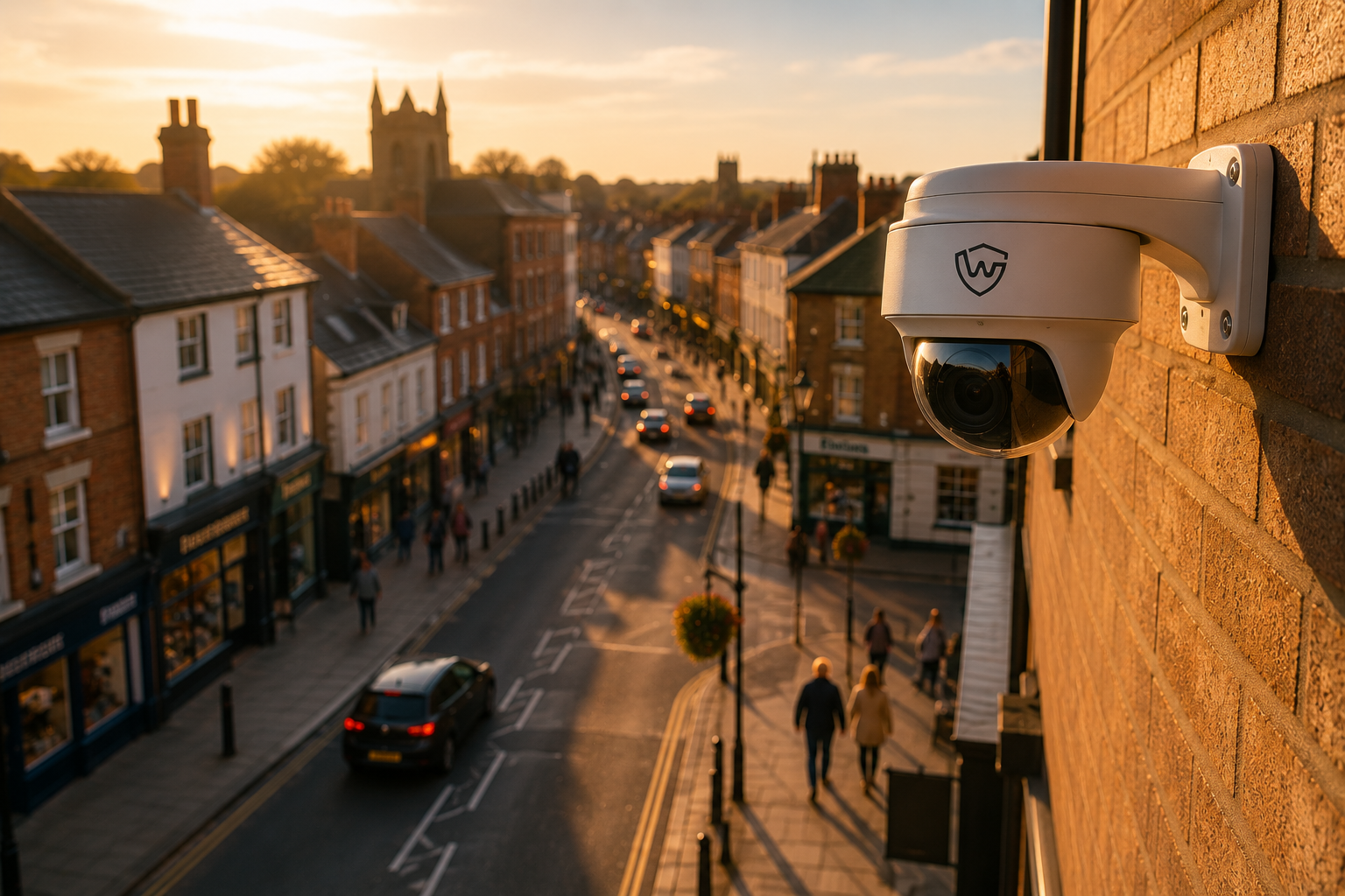 Modern property protected by CCTV at dusk
