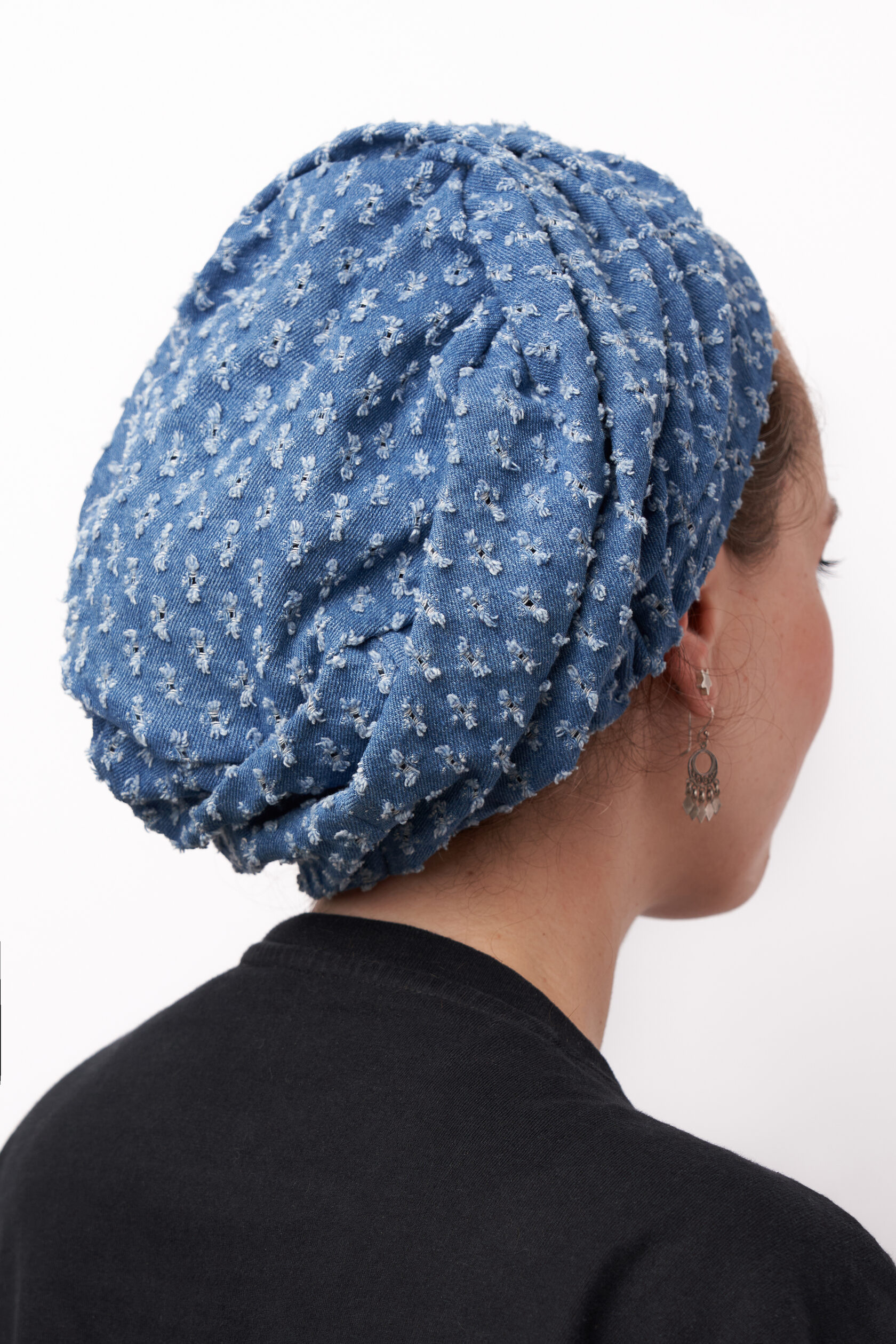 7431 Ermandina Denim Head Covering For Women Tichel Slouchy Beanie Beret ERMANDINA Jewish Head Covering for Women Tichel Slouchy  main image 4