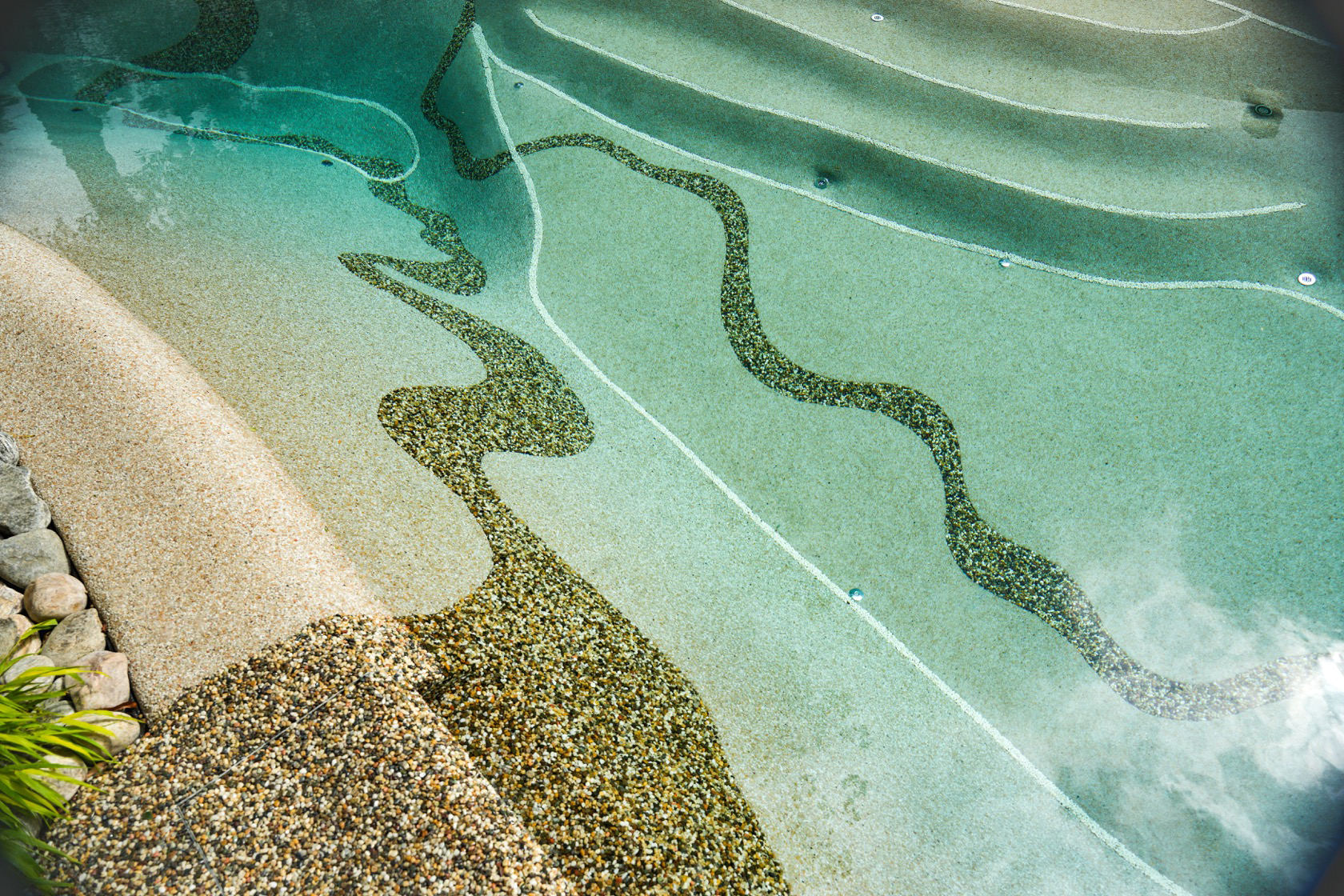 Sand Effect Pool Natural custom swimming pools with antibacterial sandy beach. Your ...