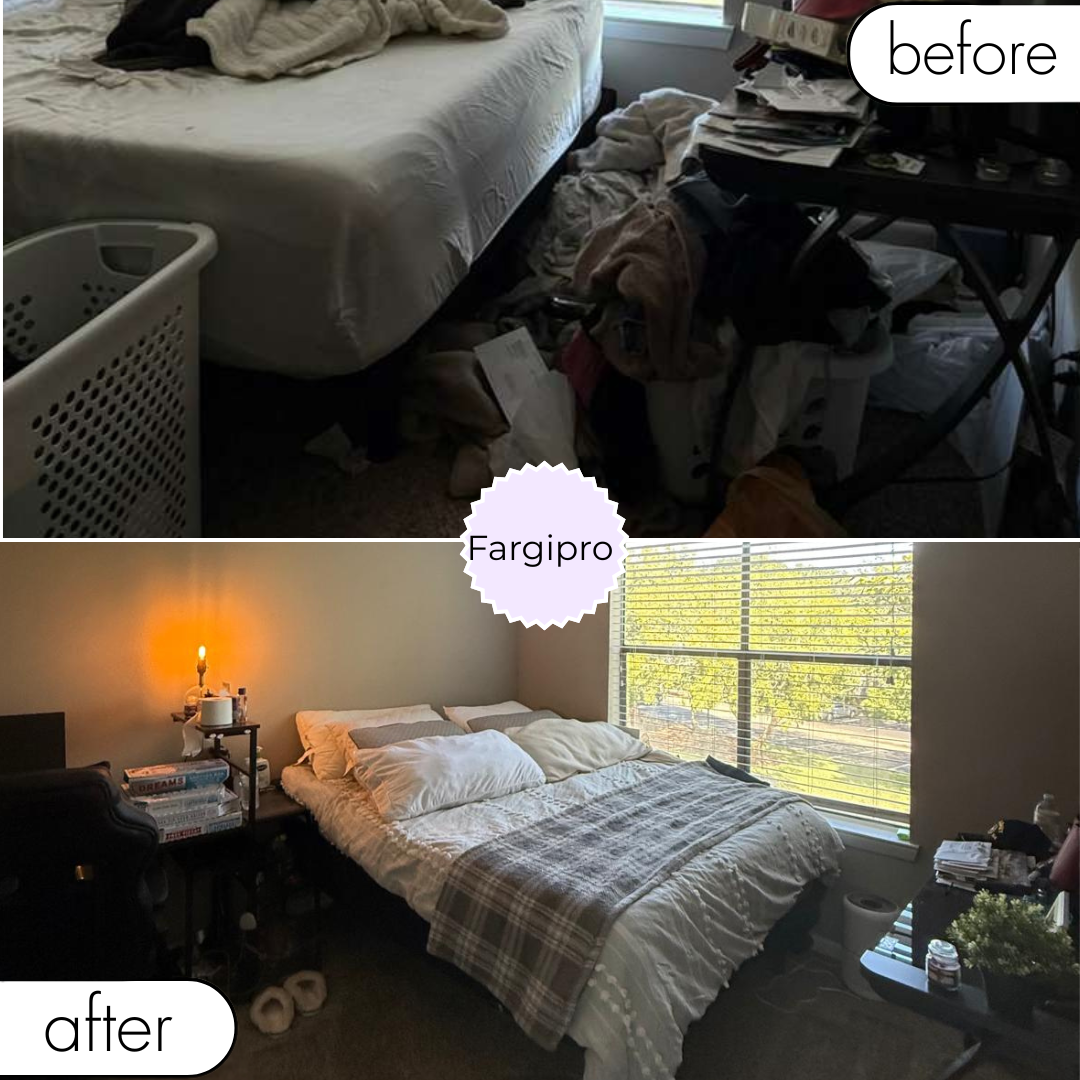 Bedroom before and after cleaning