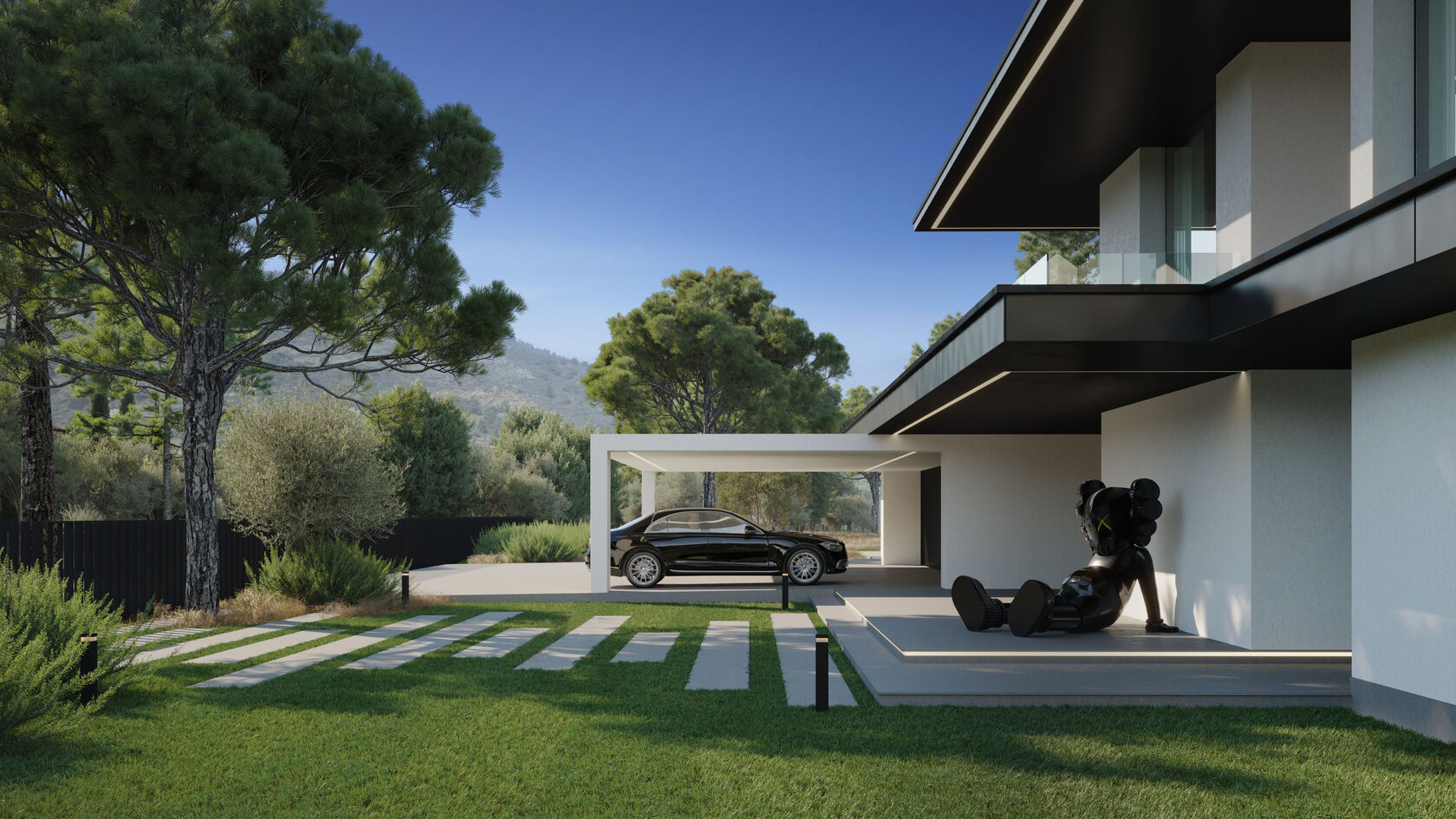 This villa is located on an elevated site in the suburbs of Limassol. The architecture of the house consists of several volumes unified under a single roof, including the main living block, a garage, staff quarters, and a pool area