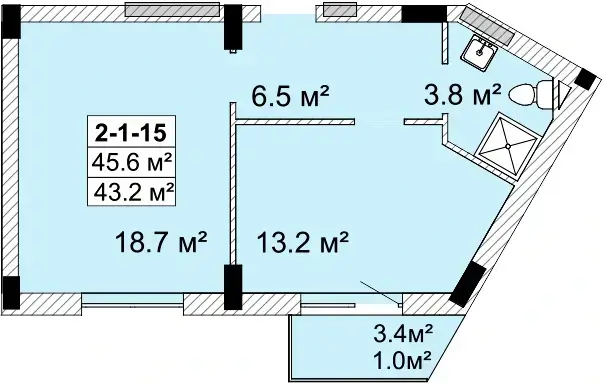 Планировка 1-комнатной квартиры в ЖК Golden City — вариант 14