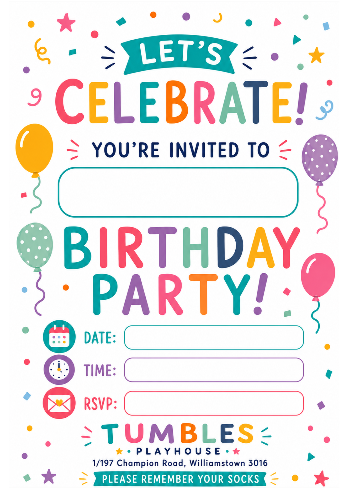 Tumbles birthday invitation sample
