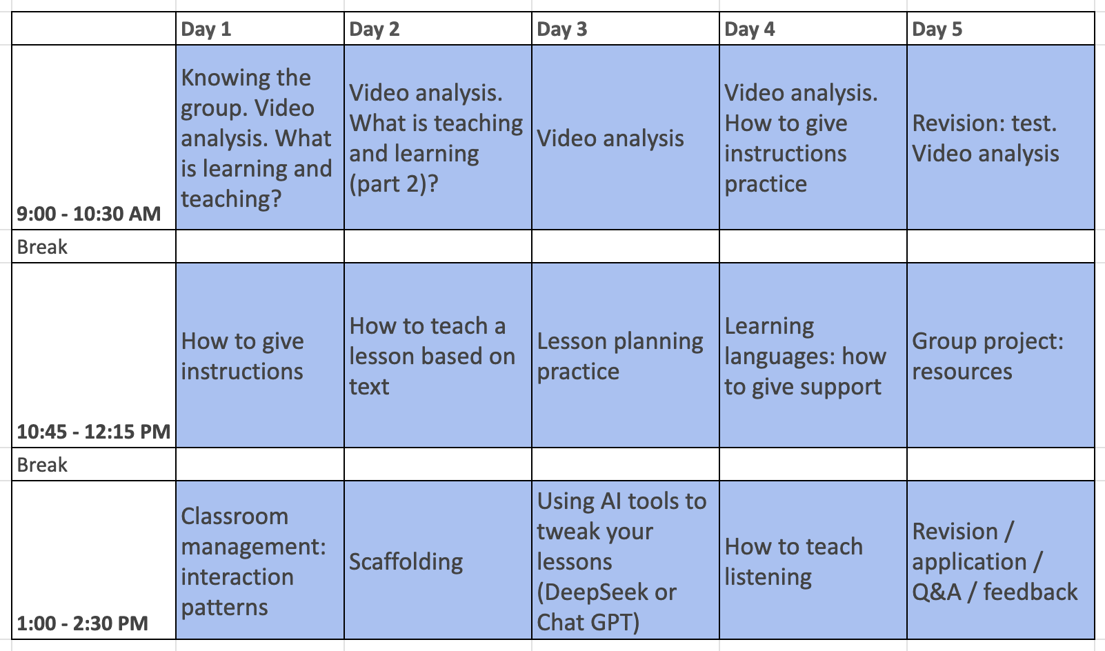 5 Day Course Programme Mosaic Teacher Training Program