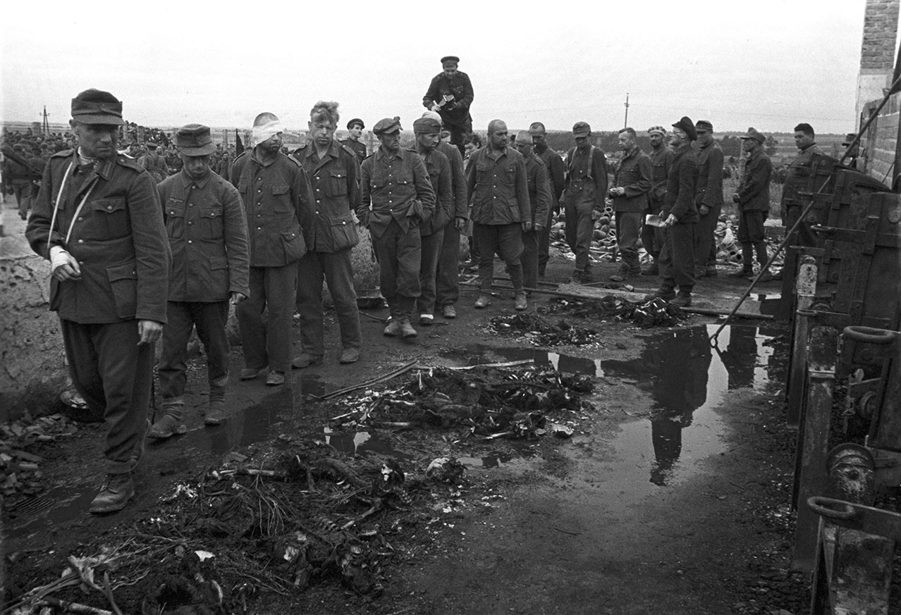 «Экскурсия» по Майданеку для пленных немецких солдат. Август 1944 года. Фотография М. А. Трахмана
