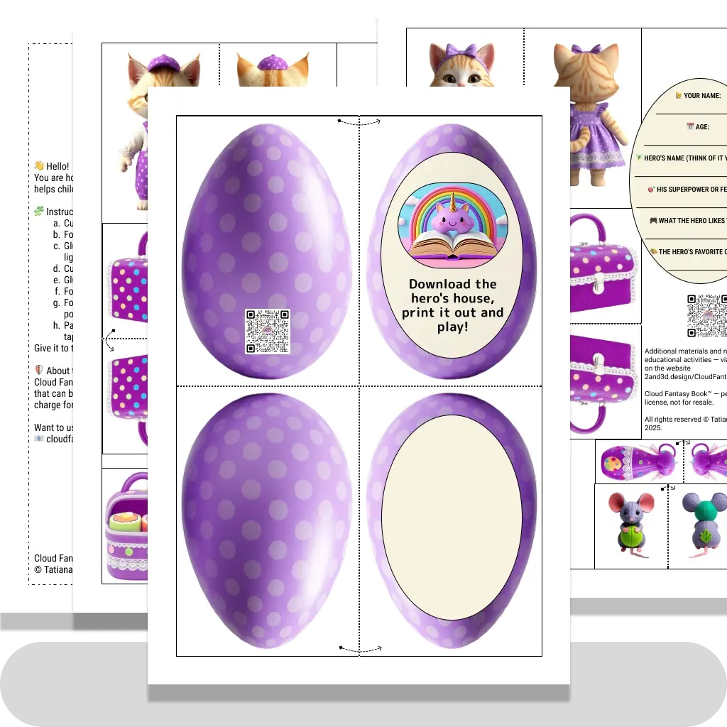 Character Cats and his things with a questionnaire Purple
