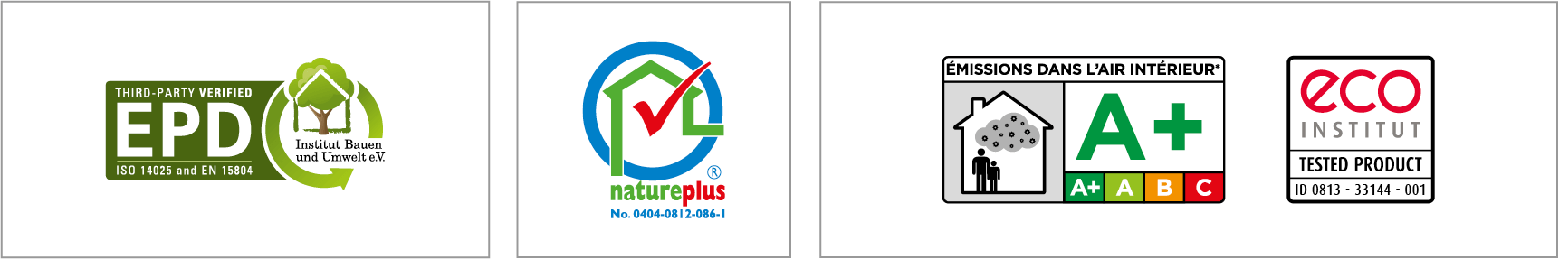 Multipor Eco Quality Certificates: NaturePlus, IBU, eco-INSTITUT