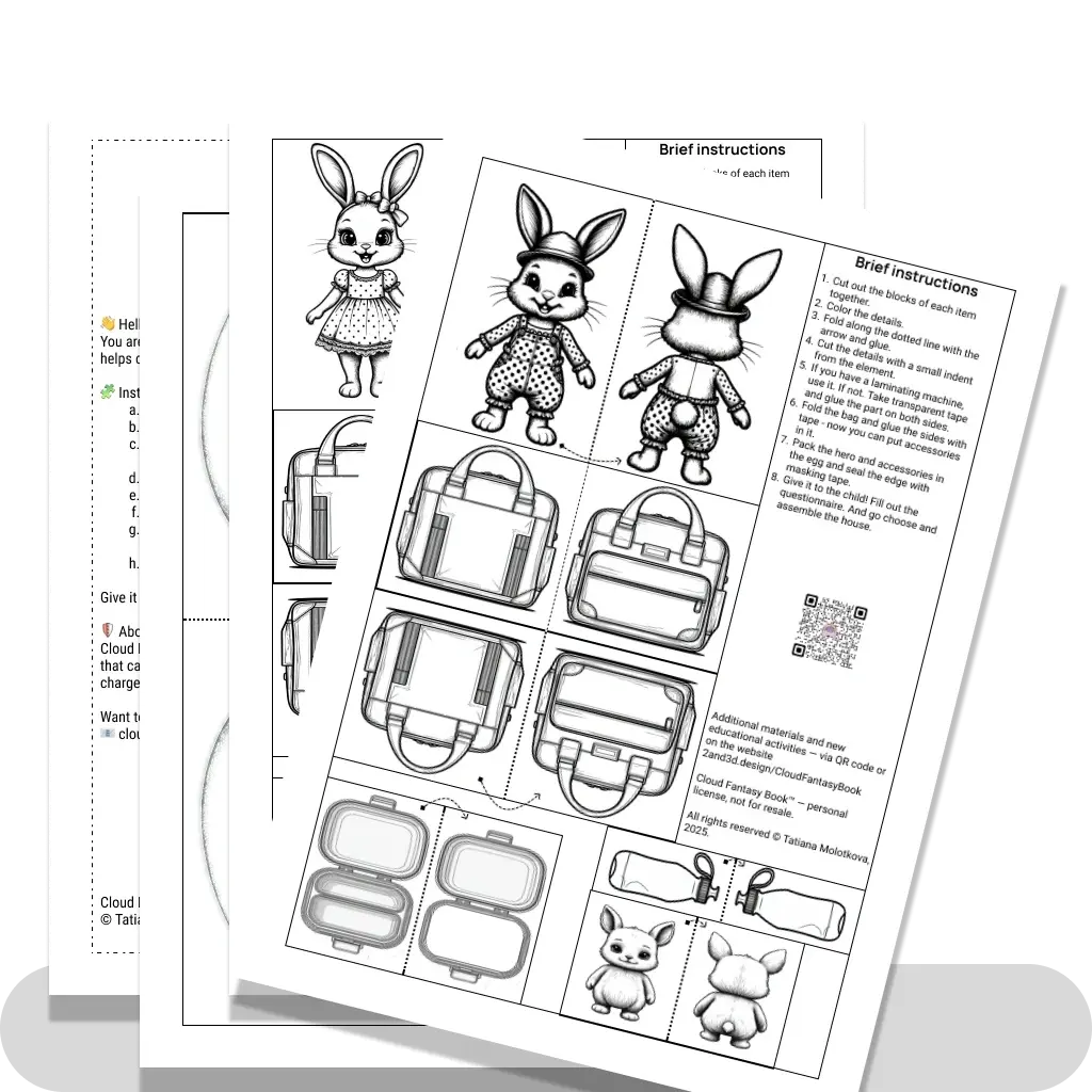 Character Bunny and his things with a questionnaire (B&amp;W)