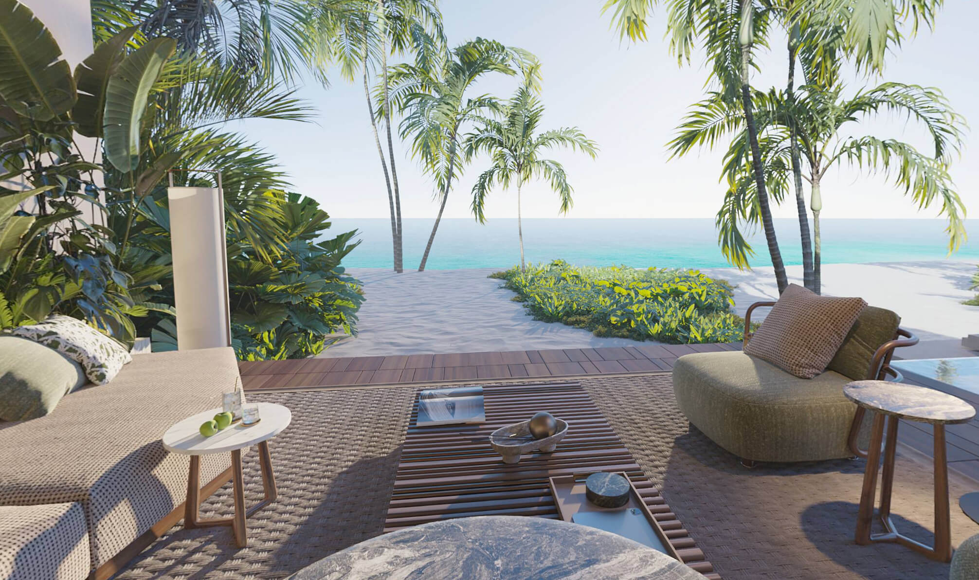 Ocean-facing terrace of a Zamani Islands residence, artist's impression