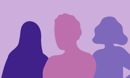 Three anonymous young people in a group shown as a silouhette 